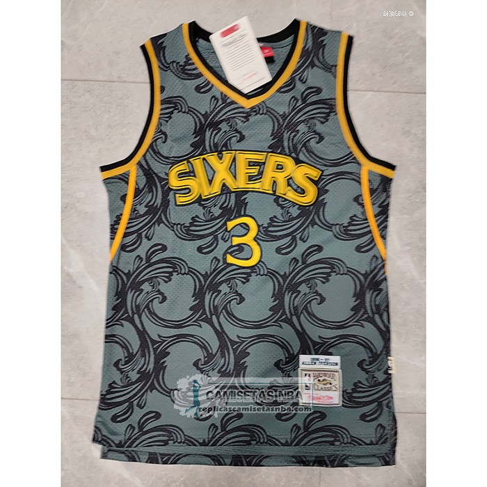 Camiseta Philadelphia 76ers Allen Iverson NO 3 Mitchel & Ness 1996-97 Negro